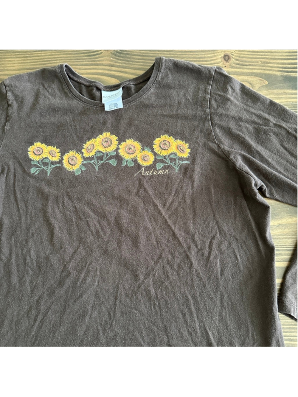 Sonoma Long Sleeve Tee Womens XL Brown Sunflower Autumn Graphic Shirt
